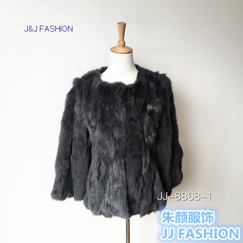 Pure color women nature rabbit fur casual coat