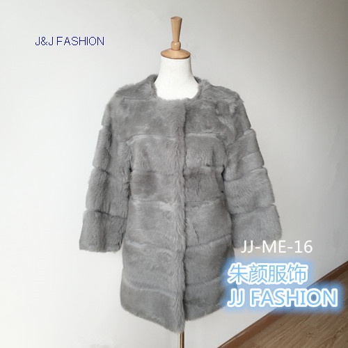Women casual long section nature rabbit fur outwear
