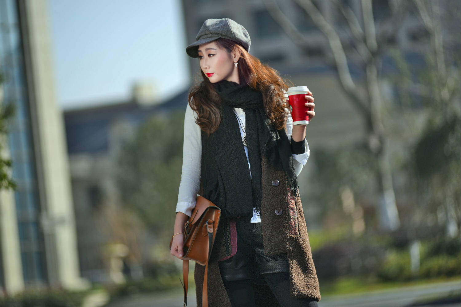 LADY'S  LONG VEST IN FAKE KIDS LAMB FUR