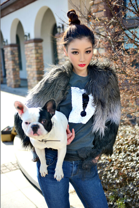 LADY'S JACKET IN FAKE RACCOON FUR